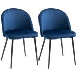 Set of 2 Mid-Back Dining Chair, Mid-Back Velvet-touch Upholstery Kitchen Chair for Living Room Dining Room, Dark Blue