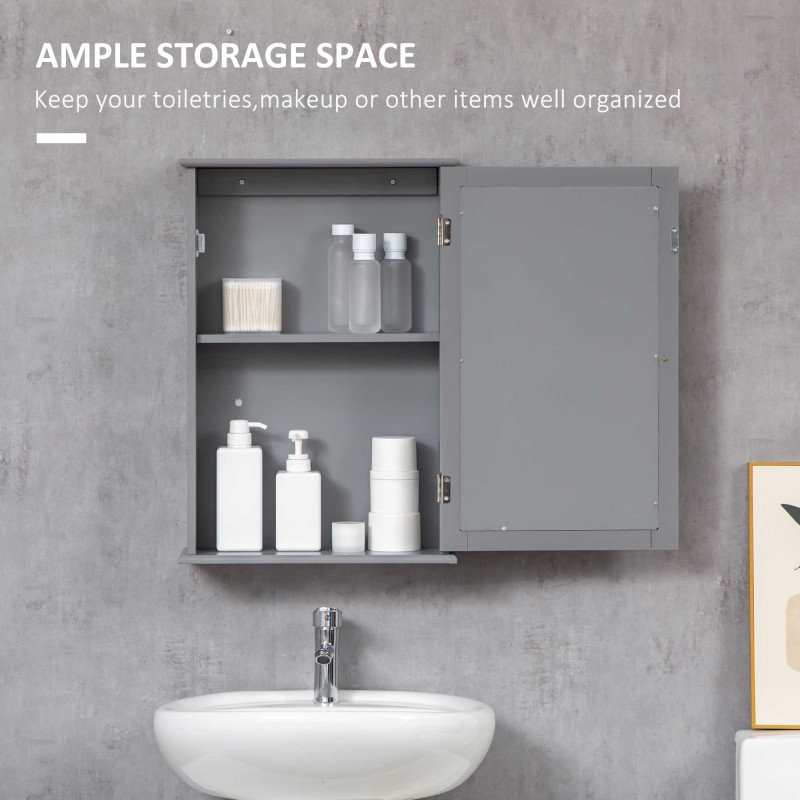 Bathroom Mirror Cabinet, Wall Mounted Medicine Cabinet with Door and Shelves, Grey