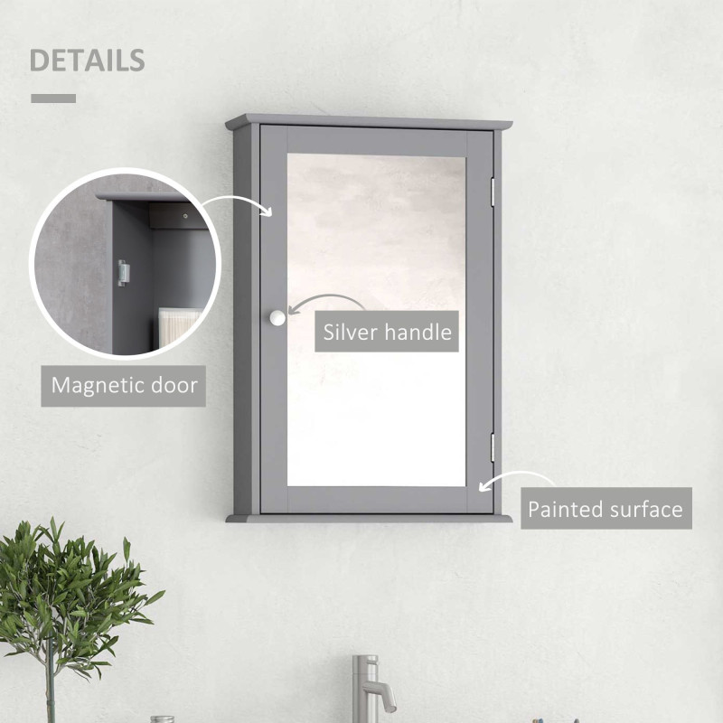 Bathroom Mirror Cabinet, Wall Mounted Medicine Cabinet with Door and Shelves, Grey