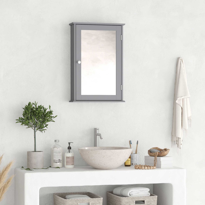 Bathroom Mirror Cabinet, Wall Mounted Medicine Cabinet with Door and Shelves, Grey