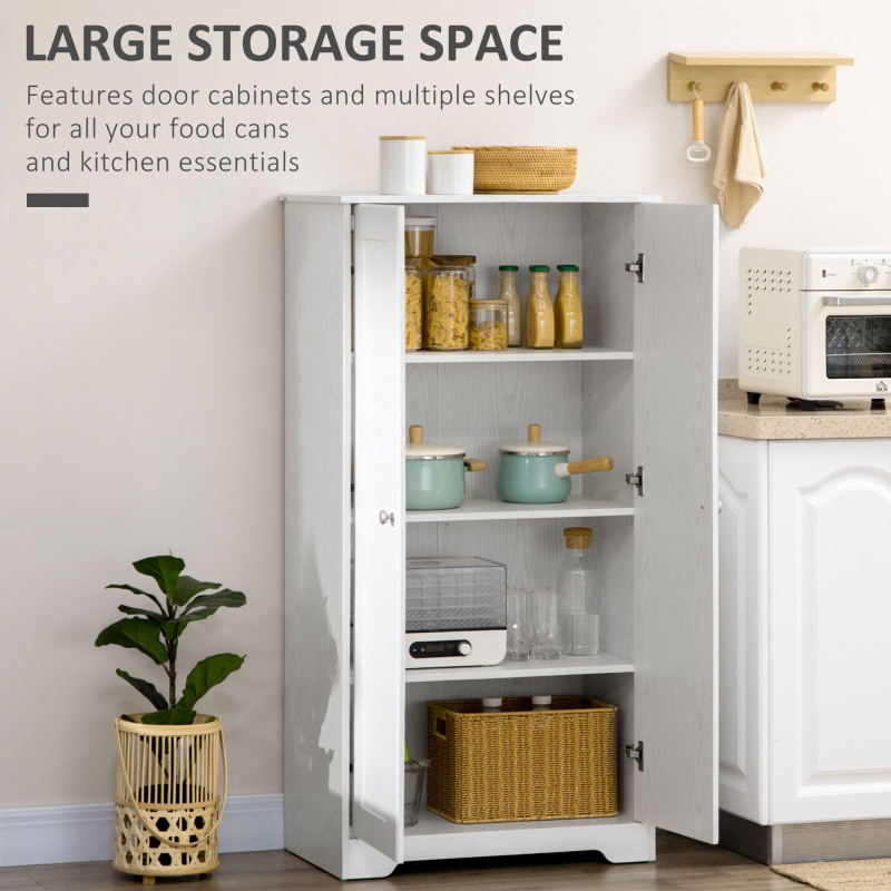 Kitchen Storage Cabinet, Freestanding Pantry Cabinet with 2 Doors and Adjustable Shelves, Distressed White