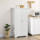 Kitchen Storage Cabinet, Freestanding Pantry Cabinet with 2 Doors and Adjustable Shelves, Distressed White