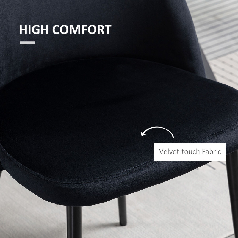 Set of 2 Mid-Back Dining Chair, Mid-Back Velvet-touch Upholstery Kitchen Chair for Living Room Dining Room, Black
