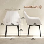 Dining Chairs Set of 2, Upholstered Linen Fabric Accent Chairs with Metal Legs, Soft Padded, Curved Backrest, Beige