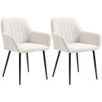 Dining Chairs Set of 2, Upholstered Linen Fabric Accent Chairs with Metal Legs, Soft Padded, Curved Backrest, Beige