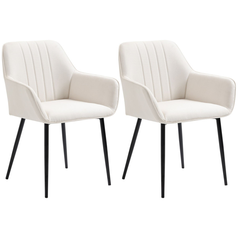 Dining Chairs Set of 2, Upholstered Linen Fabric Accent Chairs with Metal Legs, Soft Padded, Curved Backrest, Beige