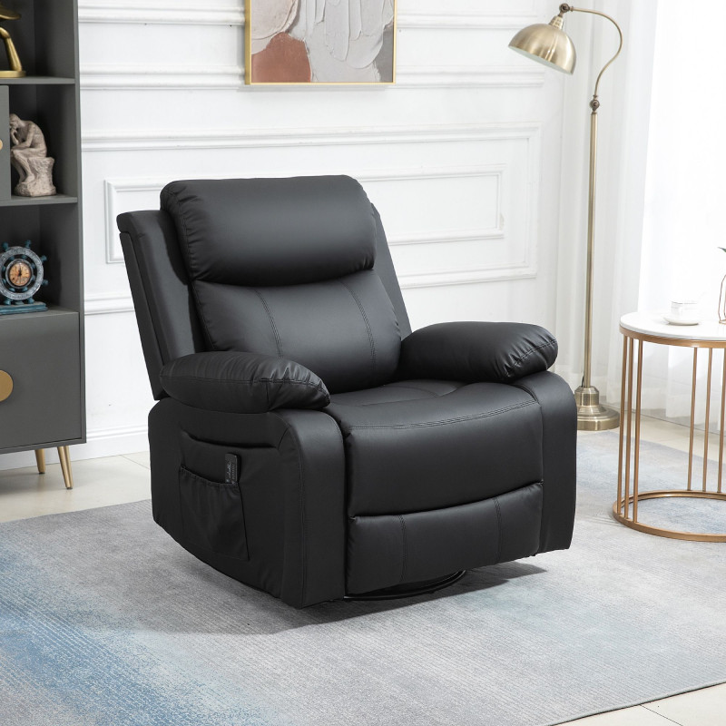 PU Leather Reclining Chair with Vibration Massage Recliner, Swivel Base, Rocking Function, Remote Control, Black