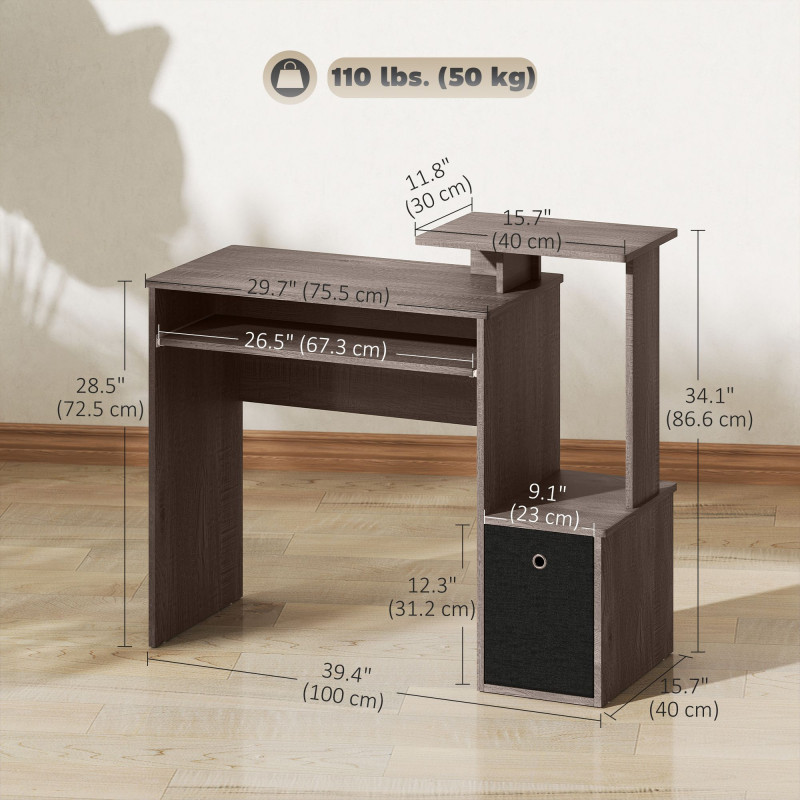 Computer Desk with Sliding Keyboard Tray Storage Drawer Shelf Home Office Workstation Grey