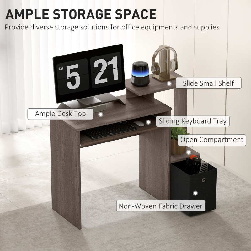 Computer Desk with Sliding Keyboard Tray Storage Drawer Shelf Home Office Workstation Grey