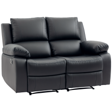 Double Reclining Loveseat, PU Leather Manual Recliner Sofa Chair with Thick Backrest, Padded Armrests, Footrest for Living Room, Black