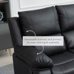 Double Reclining Loveseat, PU Leather Manual Recliner Sofa Chair with Thick Backrest, Padded Armrests, Footrest for Living Room, Black