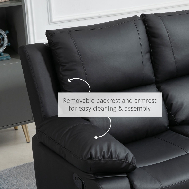 Double Reclining Loveseat, PU Leather Manual Recliner Sofa Chair with Thick Backrest, Padded Armrests, Footrest for Living Room, Black
