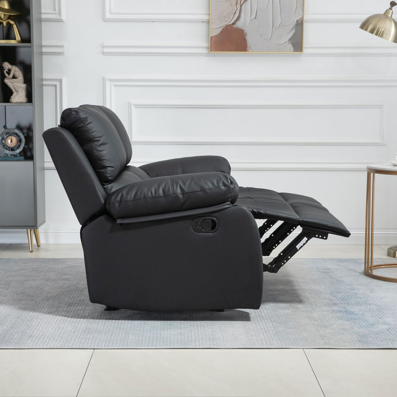 Double Reclining Loveseat, PU Leather Manual Recliner Sofa Chair with Thick Backrest, Padded Armrests, Footrest for Living Room, Black