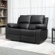 Double Reclining Loveseat, PU Leather Manual Recliner Sofa Chair with Thick Backrest, Padded Armrests, Footrest for Living Room, Black