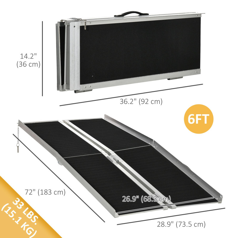 6ft Wheelchair Ramp Scooter Mobility Non-Skid Layering Portable Foldable Aluminium