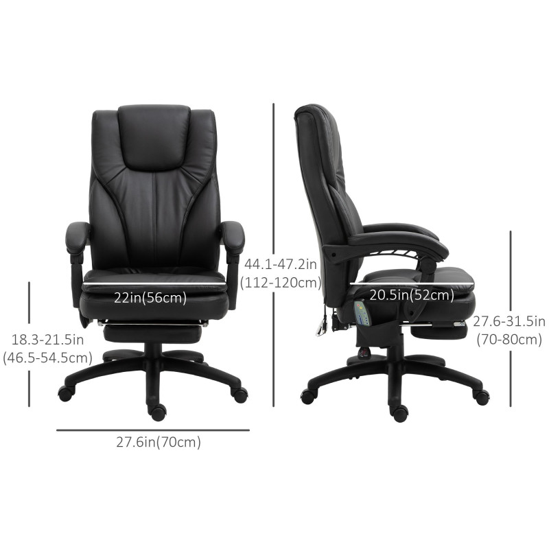 Office Chair High Back 6-Point Vibration Massage Reclining 360° Swivel Height Adjustable with Retractable Footrest