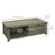 Farmhouse Coffee Table with Drawer and Storage Shelf, Rustic Center Table for Living Room, Meeting Room, Grey