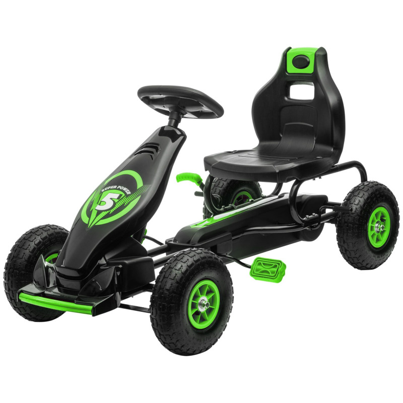 Pedal Go Kart with Adjustable Seat and Rubber Shock-Absorbing Wheels, Green