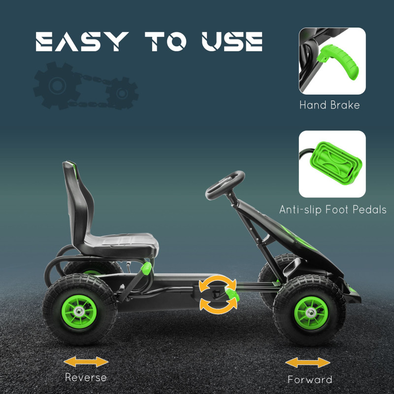 Pedal Go Kart with Adjustable Seat and Rubber Shock-Absorbing Wheels, Green