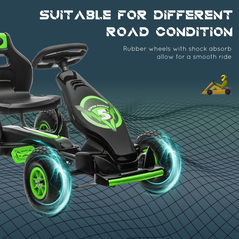 Pedal Go Kart with Adjustable Seat and Rubber Shock-Absorbing Wheels, Green