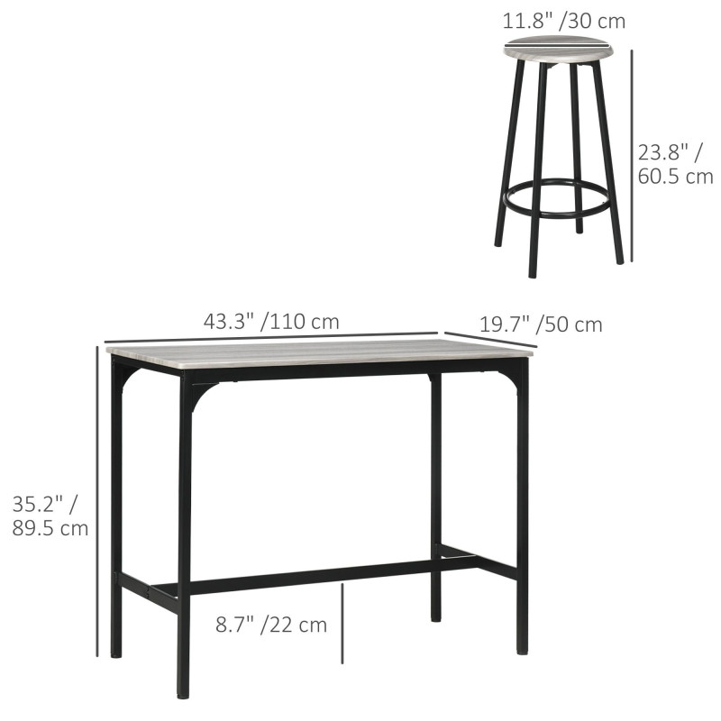 5-Piece Bar Table Set for 4, Industrial Counter Height Bar Table and Chairs for Kitchen, Dining Room, Grey