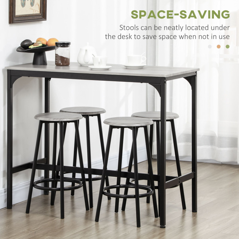 5-Piece Bar Table Set for 4, Industrial Counter Height Bar Table and Chairs for Kitchen, Dining Room, Grey