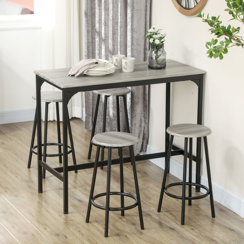 5-Piece Bar Table Set for 4, Industrial Counter Height Bar Table and Chairs for Kitchen, Dining Room, Grey