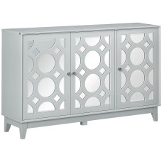 Sideboard Kitchen Buffet Table with 3 Mirrored Doors, 2 Cabinets  and Adjustable Shelf, Gray