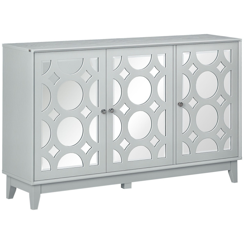 Sideboard Kitchen Buffet Table with 3 Mirrored Doors, 2 Cabinets  and Adjustable Shelf, Gray