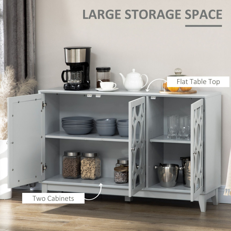 Sideboard Kitchen Buffet Table with 3 Mirrored Doors, 2 Cabinets  and Adjustable Shelf, Gray