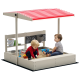 Kids Sandbox with Cover Kitchen Playset Toys, Wooden Sand Box with Seat, Storage, for 3-7 Years Old, Grey