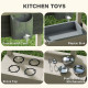 Kids Sandbox with Cover Kitchen Playset Toys, Wooden Sand Box with Seat, Storage, for 3-7 Years Old, Grey