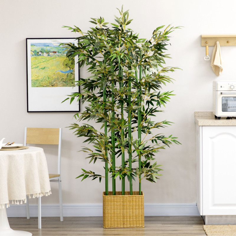 5ft Tall Artificial Bamboo Tree, Decorative Faux Plant with Pine Wood Base for Indoor Home Office Decor