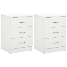 Bedside Table with 3 Drawers, Modern Wood Nightstand, Side Table with Anti-tipping Design for Bedroom, Set of 2, White