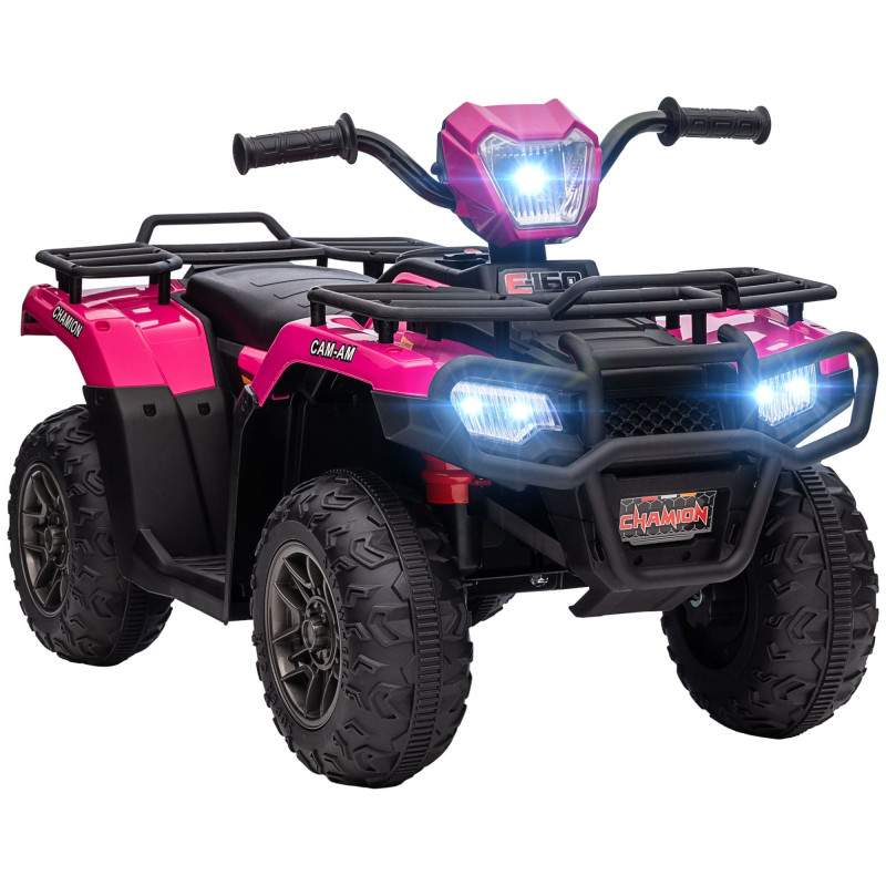 12V Kids ATV Quad, 4-Wheeler Battery-Powered Electric Ride-On with MP3 Music, Working Headlights, High/Low Speed Settings, Treaded Tires, for Boys and Girls Ages 37–60 Months, Pink
