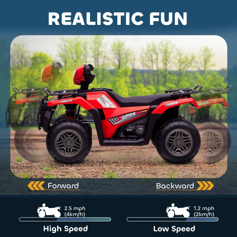 12V Kids ATV Quad, 4-Wheeler Battery Powered Electric Ride-On with MP3 Music, Headlights, High/Low Speed & Treaded Tires, for Boys and Girls Ages 37–60 Months, Red