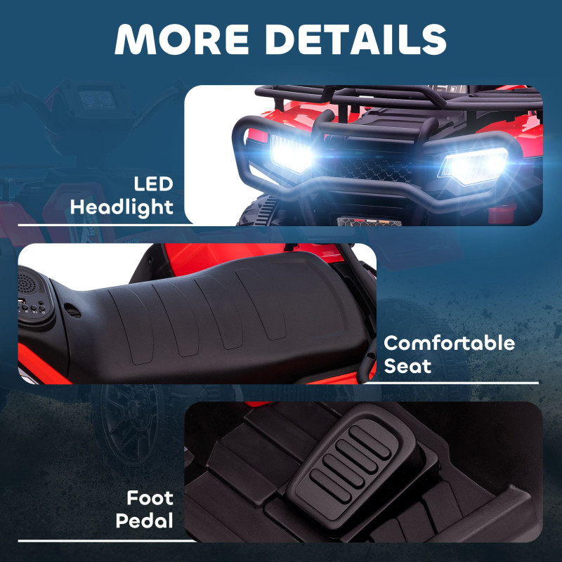 12V Kids ATV Quad, 4-Wheeler Battery Powered Electric Ride-On with MP3 Music, Headlights, High/Low Speed & Treaded Tires, for Boys and Girls Ages 37–60 Months, Red