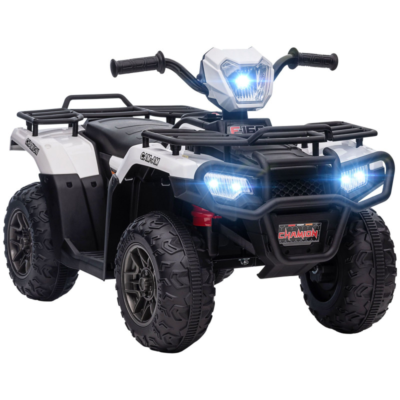 12V Kids ATV Quad, 4-Wheeler Battery-Powered Electric Ride-On with MP3 Music, Working Headlights, High/Low Speed Settings, Treaded Tires, for Boys and Girls Ages 37–60 Months, White