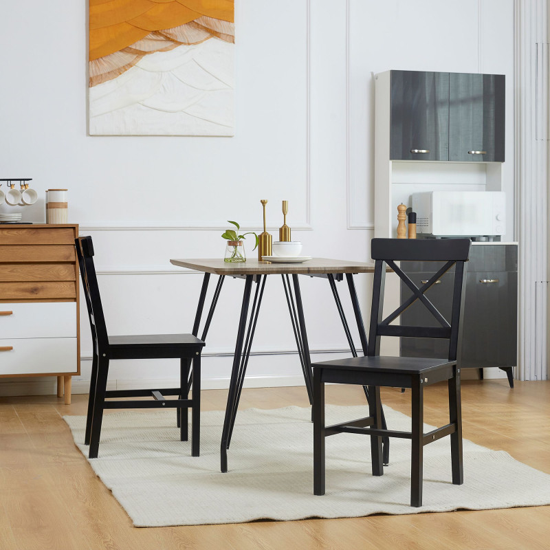 Wooden Dining Chairs Set of 2, Kitchen Chairs with Cross Back, Solid Structure for Living Room and Dining Room, Black
