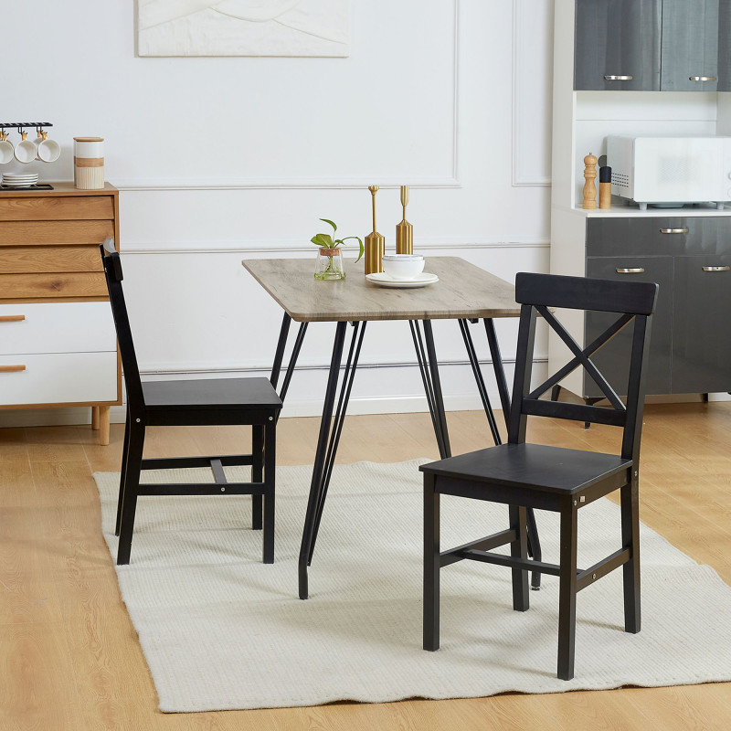 Wooden Dining Chairs Set of 2, Kitchen Chairs with Cross Back, Solid Structure for Living Room and Dining Room, Black