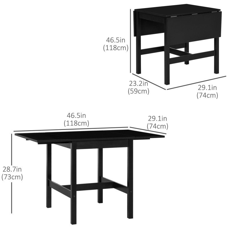 Solid Wood Kitchen Table, Farmhouse Drop Leaf Tables for Small Spaces, Folding Dining Table, Black