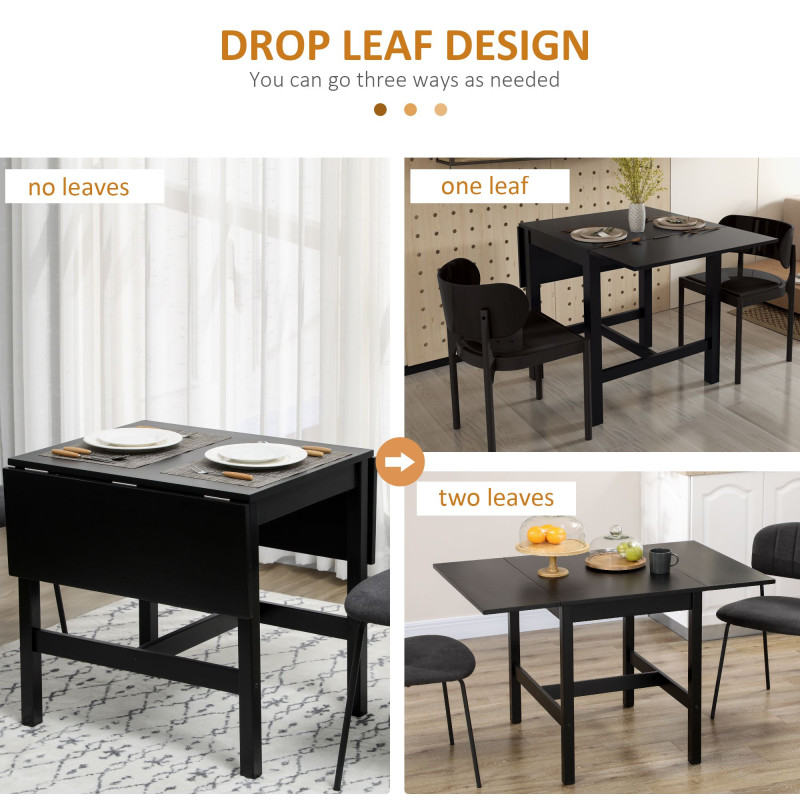 Solid Wood Kitchen Table, Farmhouse Drop Leaf Tables for Small Spaces, Folding Dining Table, Black