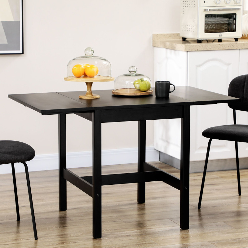 Solid Wood Kitchen Table, Farmhouse Drop Leaf Tables for Small Spaces, Folding Dining Table, Black