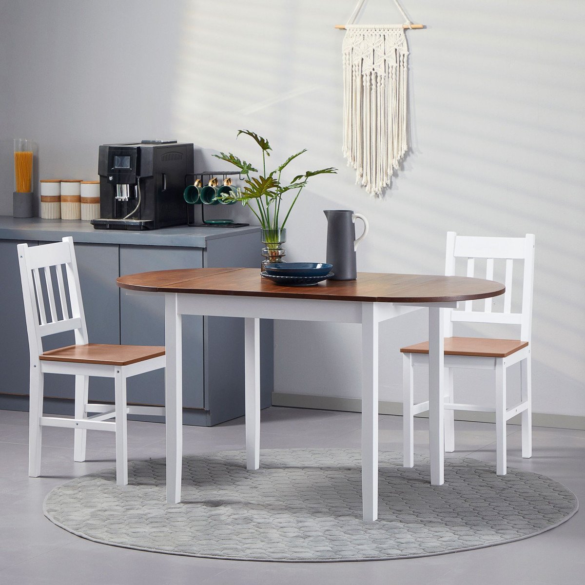 Solid Wood Kitchen Table, Drop Leaf Tables for Small Spaces, Folding Dining Table, Brown