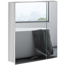 Wall Mounted Medicine Cabinet with Mirror Wall Mirror Cabinet with Hinged Doors 3-Tier Storage Shelves Silver