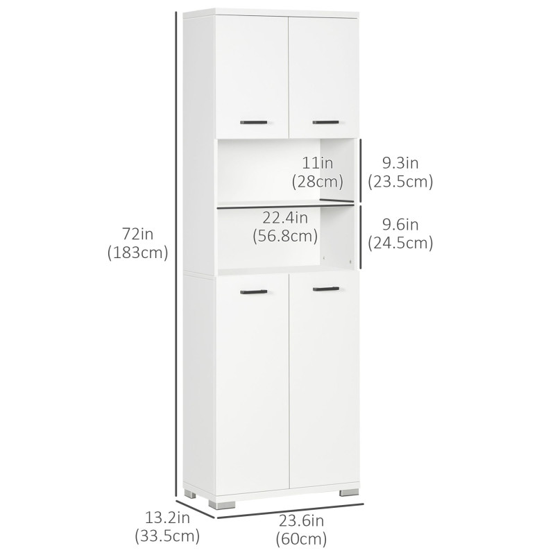 Bathroom Cabinet, Freestanding Linen Cabinet with Open Shelves and Cupboards, 23.6