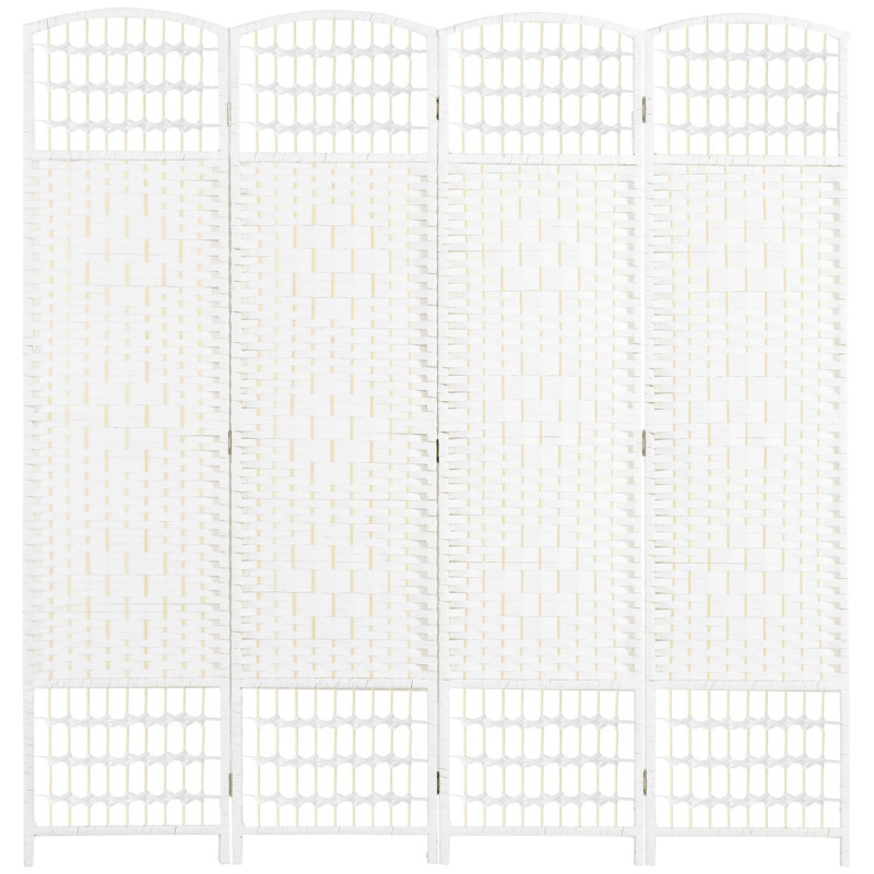 4 Panel Folding Room Divider, Portable Privacy Screen, Wave Fiber Room Partition for Home Office, White