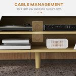 TV Stand for 65 Inch Television, Entertainment Center with Soft Closing Door and Rubberwood Legs, Oak and White