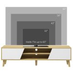 TV Stand for 65 Inch Television, Entertainment Center with Soft Closing Door and Rubberwood Legs, Oak and White