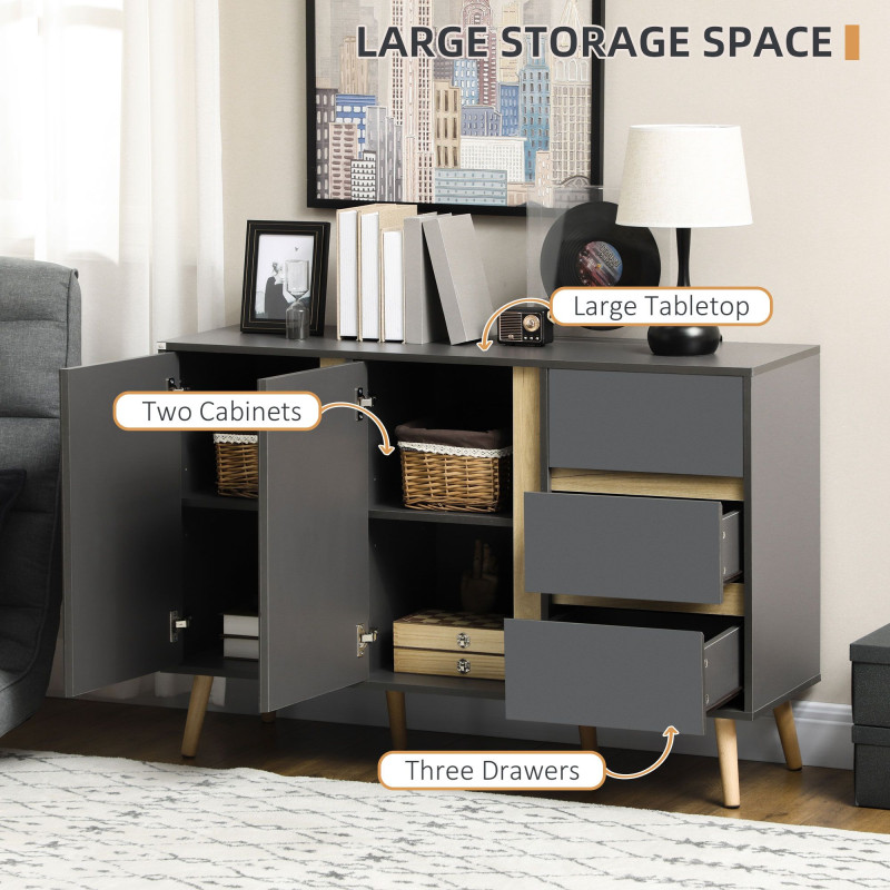 Sideboard Buffet Cabinet with Adjustable Shelves - Dark Grey